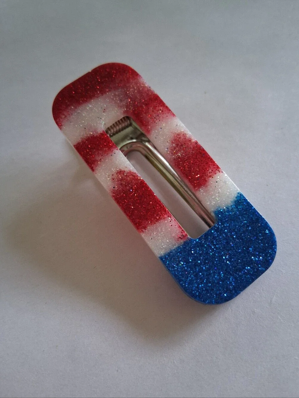 5/$25 Hand Crafted Red White Blue Glitter Hair Clip